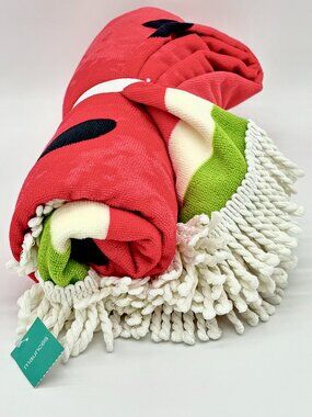 Maurices Watermelon Round Beach Towel Fringe Boho Poolside Summer Picnic Blanket